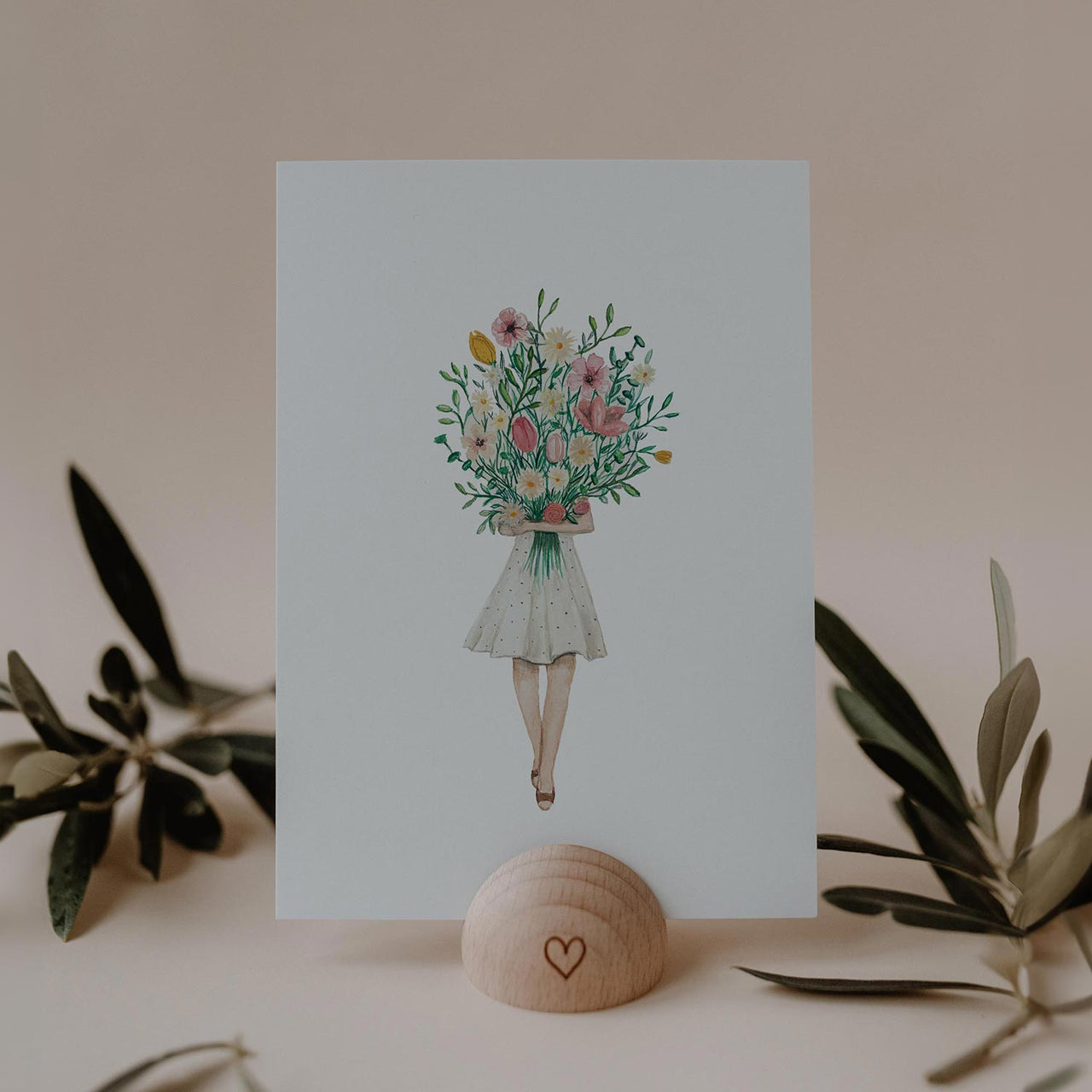 Aquarellkarte Flowergirl Pink