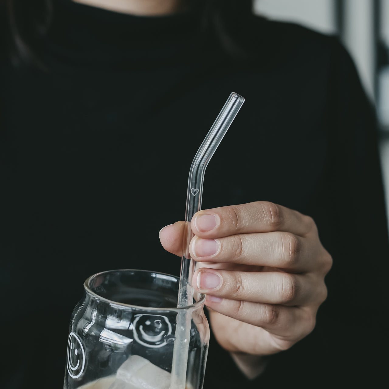 Strohhalme gebogen Herz transparent aus Glas im 4er Set