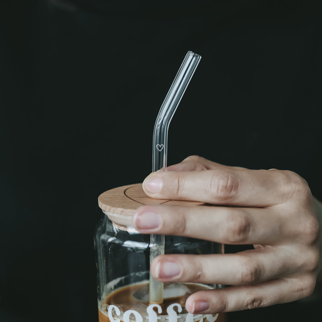 Strohhalme gebogen Herz transparent aus Glas im 4er Set