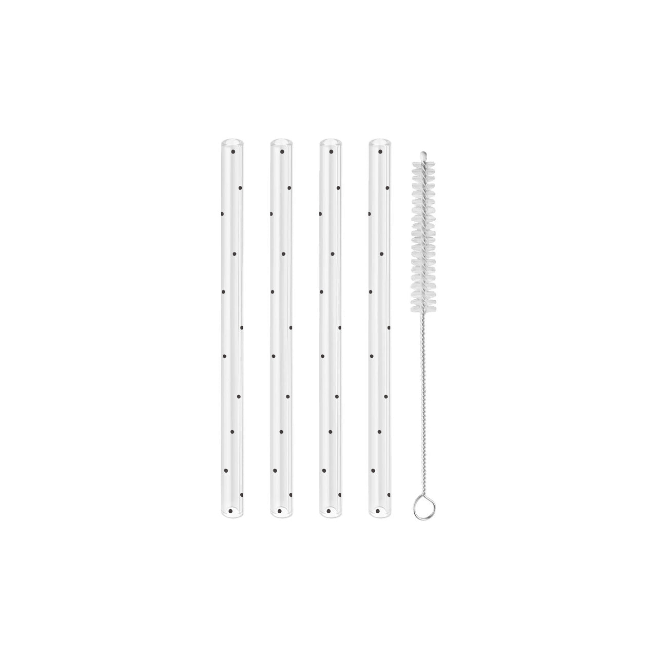 Strohhalme Punkte schwarz aus Glas 13cm im 4er Set
