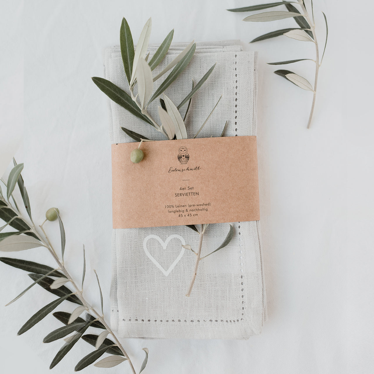 Servietten Weißes Herz im 4er Set