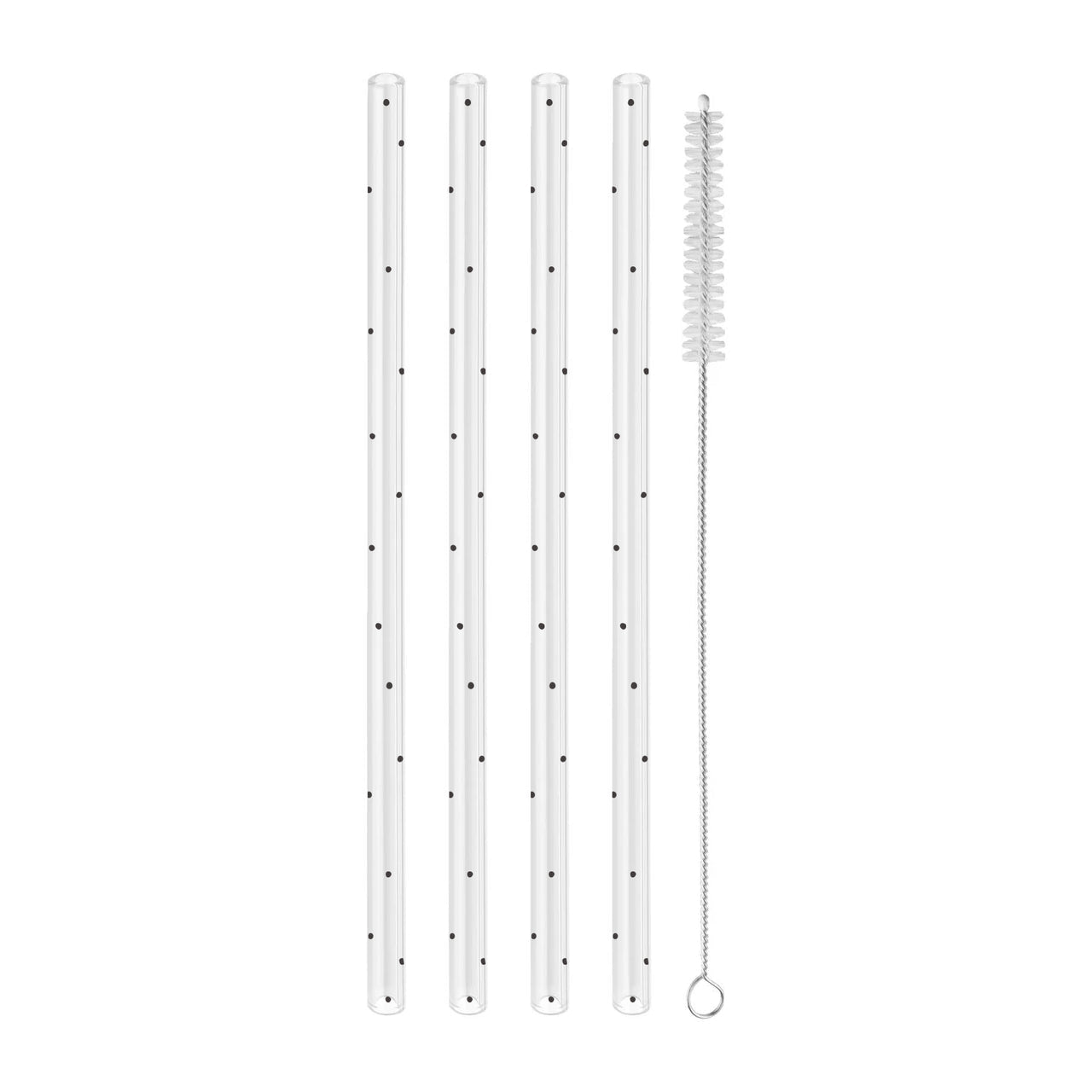 Strohhalme Punkte schwarz aus Glas 20cm im 4er Set