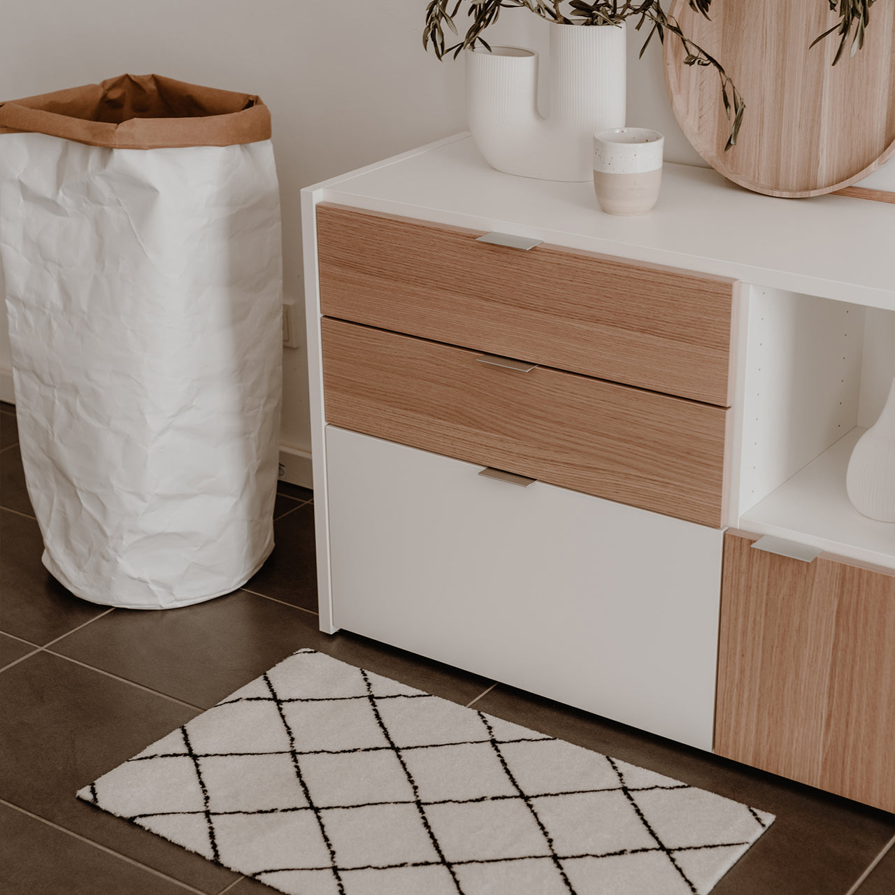 Waschbare Fußmatte Karos Creme