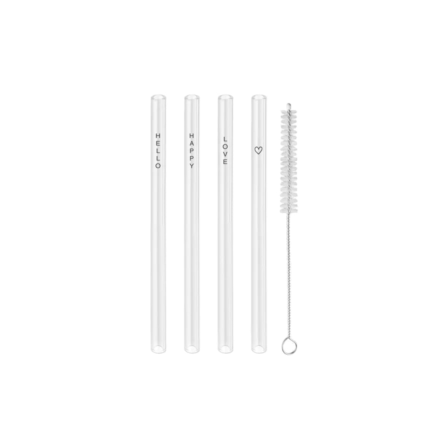 Strohhalme Hello Love schwarz aus Glas 13cm im 4er Set